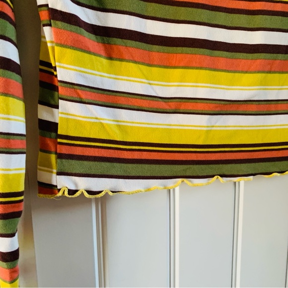 Forever 21 Retro Style Striped Mock Neck Long Sleeve Ruffle Trim Shirt | Medium - Picture 6 of 7